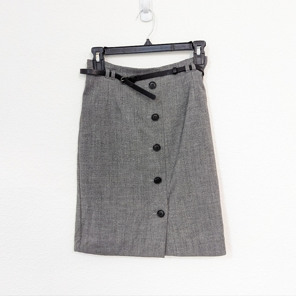H&M Faux Button Front Belted Pencil Skirt Gray XS/S business preppy office work